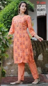 Peach Rayon Straight Embroidery Kurti With Bottom