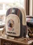 Handmade Nepali Natural Hemp Backpack - Authentic Eco-Friendly Travel & College Bag with Buddha Eyes / Everest Print for Men & Women