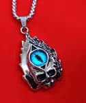 Retro Gothic Blue Evil Eye Protection Pendant Necklace for Men Stainless Steel Punk Dragon Flame Skull Chain