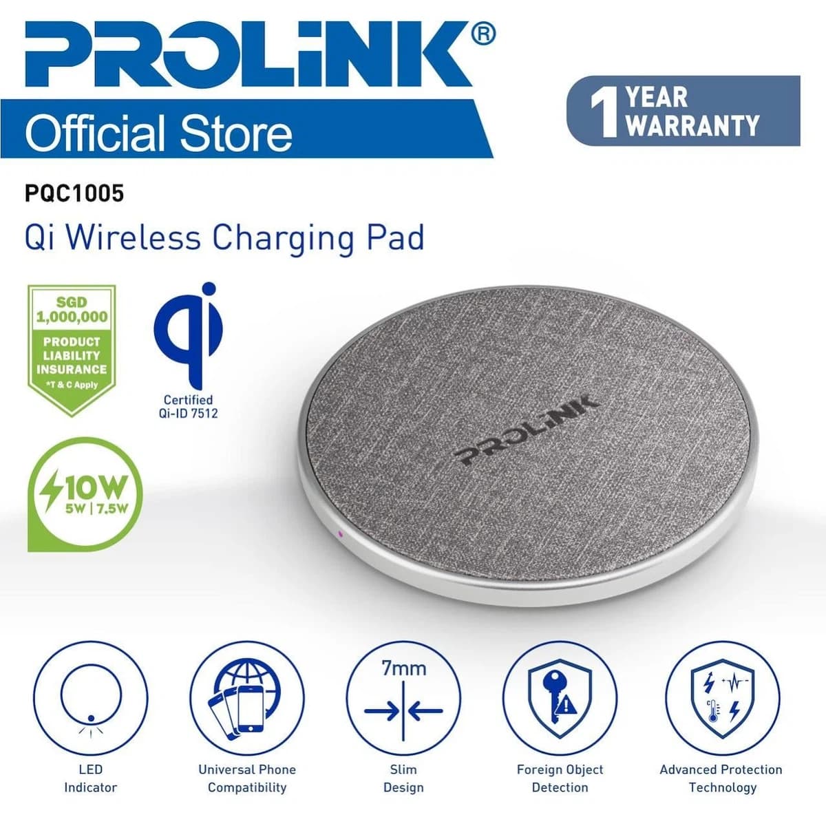 Prolink 10W Qi Wireless Charging Pad - PQC1005
