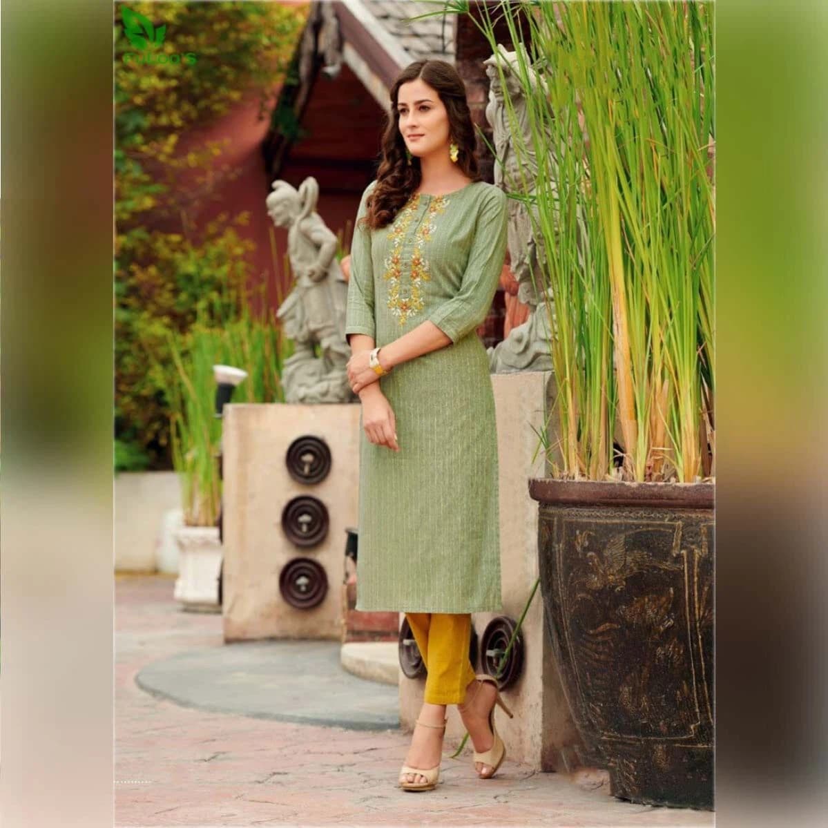 Fuloo's Matrix Premium Cotton Designer Embroidered Kurti for Women (Kurti Only) #03