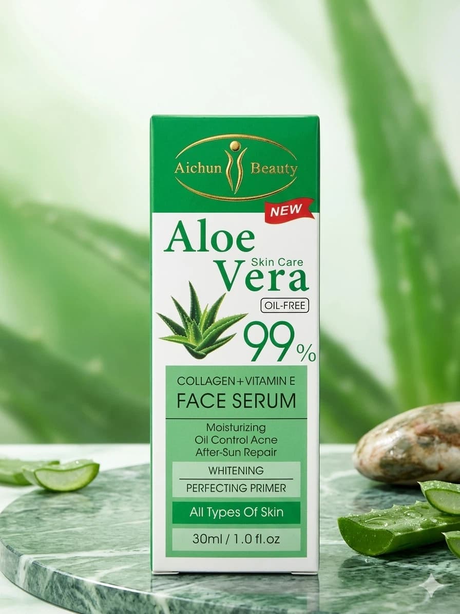 ​Aichun Beauty Aloe Vera 99?ce Serum - Collagen + Vitamin E (30ml) | Oil-Free Moisturizing & Whitening Serum for All Skin Types