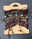 6 Pcs Men\'s Vintage Multilayer Leather Adjustable  Bracelet Set