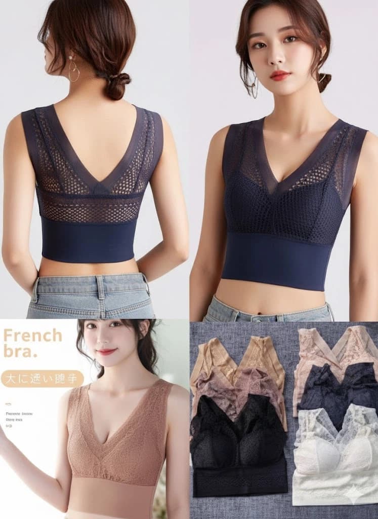 Women\'s Breast Wrap Ultra-fit Sports Bra Plus Size Lace Underwear Sexy Deep V Corset Ladies Tube Top Breathable Lingerie
