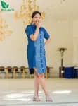 Fuloo's Cali Blue Solid Denim Dress for Women.