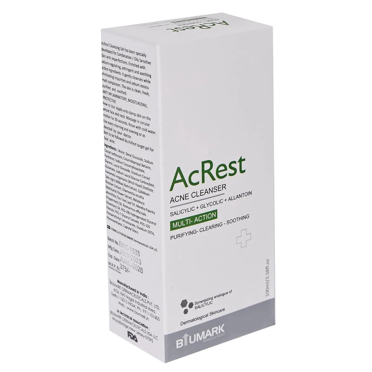 AcRest Acne Cleanser 100ml | Salicylic Acid Glycolic Cleaner | Paraben, Sulphate-Free Cleanser For All Skin Type