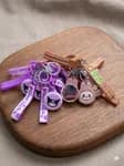 Kawaii Kuromi Purple Keychain Set - Cute Silicone Cartoon Keyring with Mini Pocket Mirror & Wrist Strap Bag Charm Gift for Girls