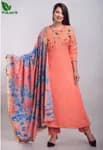 Rani Pink Rayon Straight Printed Kurti With Pant And Dupatta