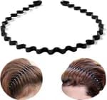 Unisex Black Metal Zig Zag Wave Headband - Non-Slip Wavy Hair Band Styling Hoop for Men, Women & Sports