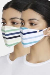 Zivame Reusable 2 Layer Printed Knit Cotton Antiviral Face Mask (Pack of 2) For Women - Navy Green Strp