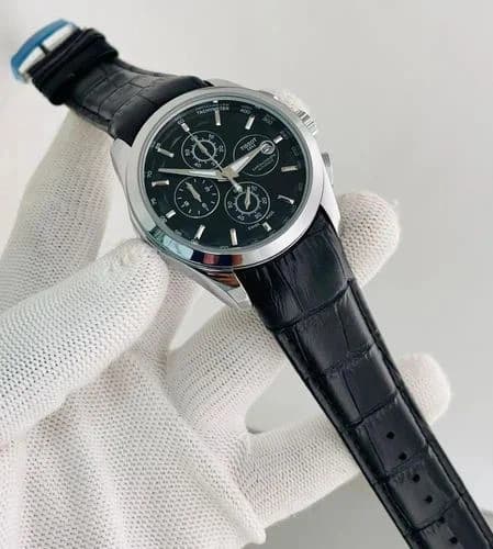 Watch For Men Black Color Leather Strap Date Function Black Dial Watch For Men
