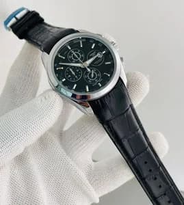 Watch For Men Black Color Leather Strap Date Function Black Dial Watch For Men