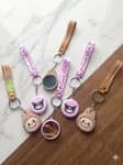 Kawaii Kuromi Purple Keychain Set - Cute Silicone Cartoon Keyring with Mini Pocket Mirror & Wrist Strap Bag Charm Gift for Girls