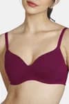 Zivame Padded Non-Wired 3/4th Coverage Ultra Low Back T-Shirt Bra - Beet Red