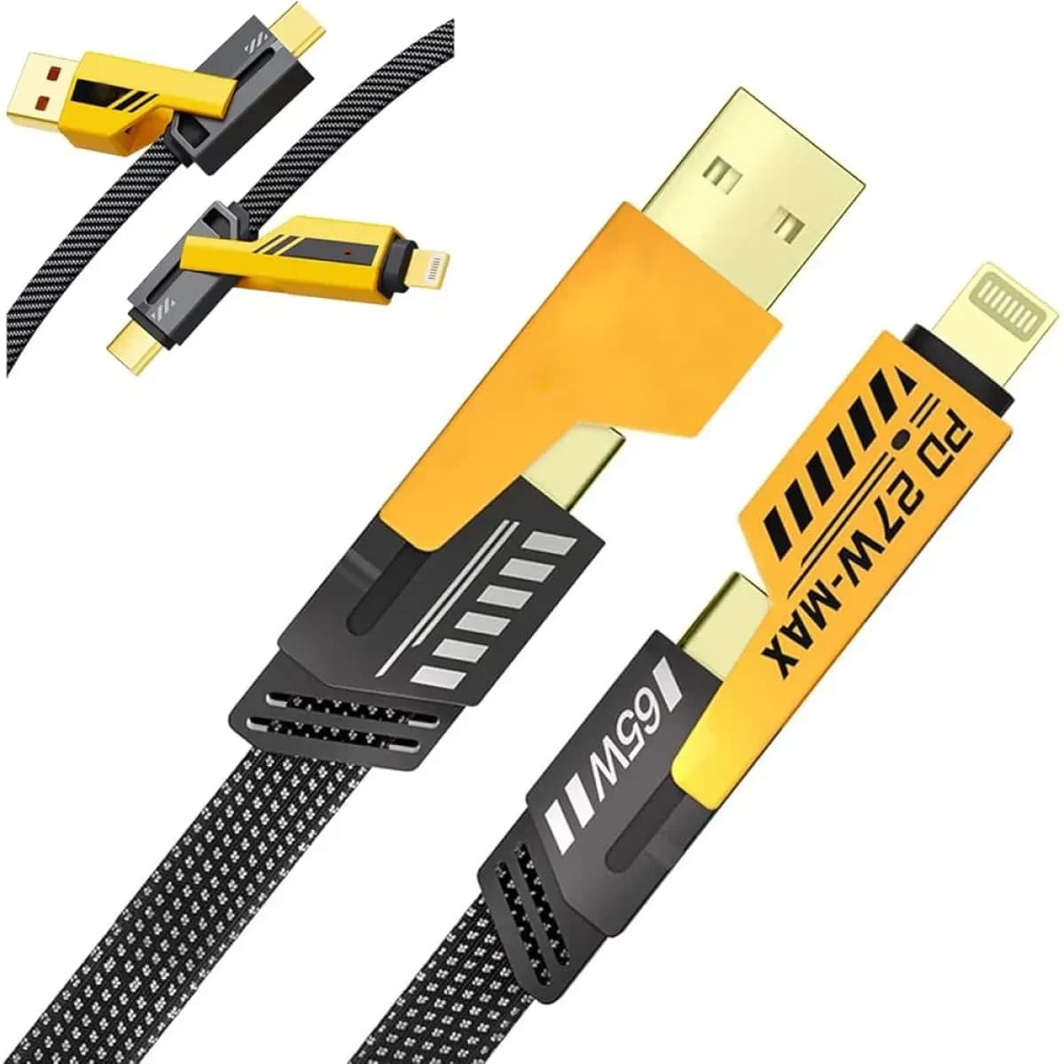 •	Type C to Type C Cable, Flat Braided 4 in 1, PD60W Fast Charging & Data, USB C