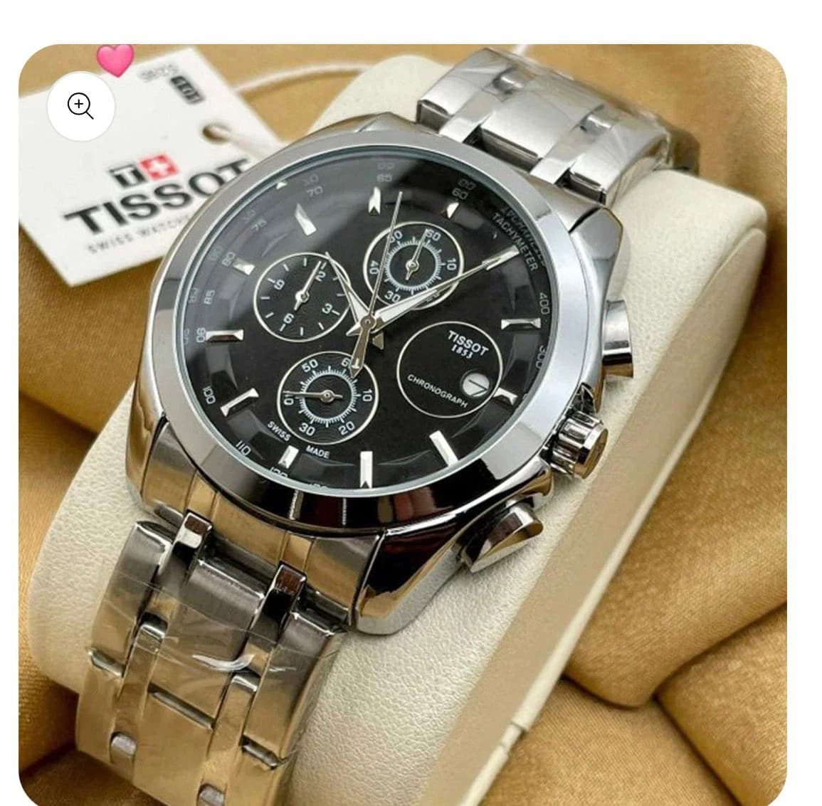 Watch For Men Silver Color Stainless Steel Dte Function Black Dial Watch For Men