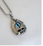 Retro Gothic Blue Evil Eye Protection Pendant Necklace for Men Stainless Steel Punk Dragon Flame Skull Chain