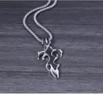 Tribal Flame Vintage Silver Cross Pendant Necklace - Premium Stainless Steel Retro Gothic Chain Punk Hip Hop Streetwear Jewelry for Men & Boys