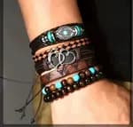 6 Pcs Men\'s Vintage Multilayer Leather Adjustable  Bracelet Set