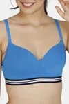 Zivame Sporty Twist Padded Non Wired 3/4th Coverage T-Shirt Bra - French Blue