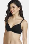 Zivame Padded Non-Wired 3/4th Coverage Ultra Low Back T-Shirt Bra - Black