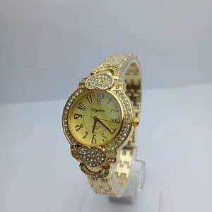 Golden Colour New Model Fashionable  Round Dial Stainless Steel Waterproof Watch For Women