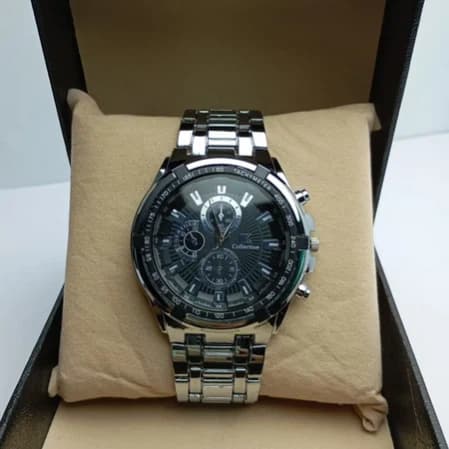 Black Dial Round Fancy Watch For Men Quartz Moment Fashionable Wrist Watch