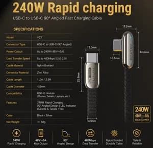 100% Original VOLTME CD205L 240W Powerlink Dott USB-C to USB-C Fast Charging Cable