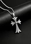 Chrome Hearts Inspired Vintage Silver Cross Pendant Necklace - Premium Stainless Steel Retro Gothic Chain Punk Hip Hop Jewelry for Men & Boys