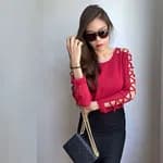 Shoulder full Sleeves Cross Chiffon Stylish & Chic Plain Tops