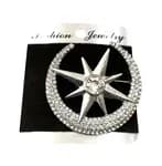 Middle Star New Moon Design American Diamond Brooch/Pin For Saree And Coat-1 Pcs