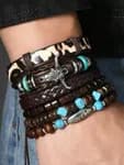 Men 6 Leather Multistrand Bracelet