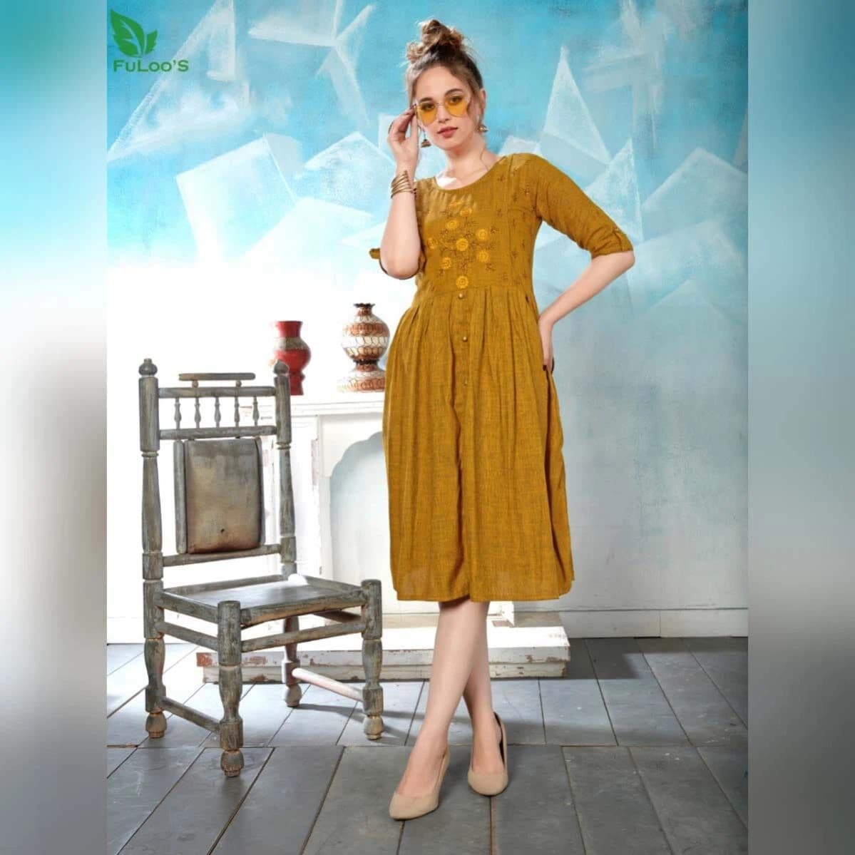 FuLoo's Floret Heavy Rayon Stylish Dress for Women #203