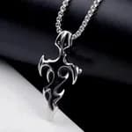 Tribal Flame Vintage Silver Cross Pendant Necklace - Premium Stainless Steel Retro Gothic Chain Punk Hip Hop Streetwear Jewelry for Men & Boys