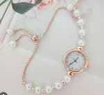 Luxury Pearl Bracelet Watch For Women Rose Gold Case Elegant Quartz Wristwatch With Adjustable Drawstring
