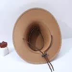 Unisex Wide Brim Linen Straw Cowboy Hat - Breathable Summer Beach Sun Protection Cap with Adjustable Wind Rope for Men & Women