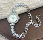 Latest Diamond-Encrusted Chain Clasp Quartz Watch for Women - Full Diamond, Adjustable Round High Fashion Bracelet Watch
