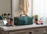 Eco Luxury Cotton Mix Mini Cosmetic Bag – Handmade in Nepal with AF Leather Strap