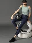 RS Women Navy Blue Skinny Fit Mid-Rise Clean Look Stretchable Cropped Jeans