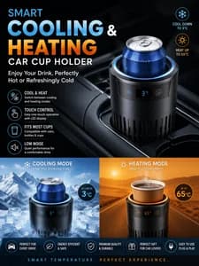Smart Cooling & Heating Car Cup Holder | 2-in-1 Temperature Control | Portable Auto Cup Warmer & Cooler for Car | USB Powered