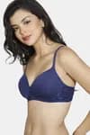 Zivame Padded Non Wired 3/4th Coverage T-Shirt Bra-Blue Ribbon