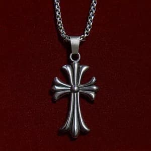 Chrome Hearts Inspired Vintage Silver Cross Pendant Necklace - Premium Stainless Steel Retro Gothic Chain Punk Hip Hop Jewelry for Men & Boys