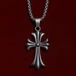Chrome Hearts Inspired Vintage Silver Cross Pendant Necklace - Premium Stainless Steel Retro Gothic Chain Punk Hip Hop Jewelry for Men & Boys