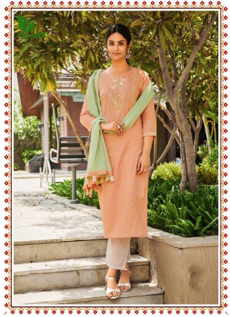 FuLooS Simi Cotton Embroidered Kurtis with Pants and Chunni #05