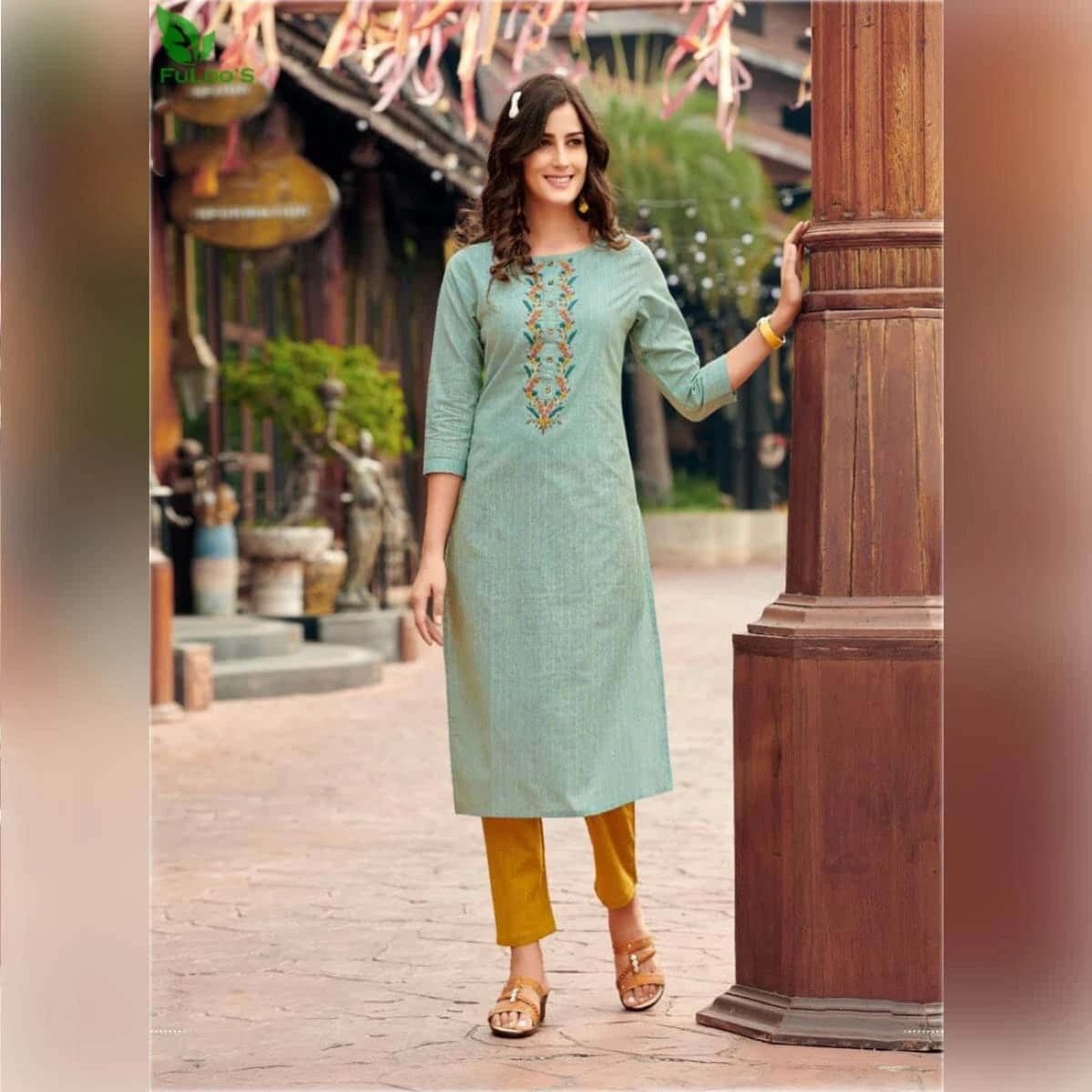 Fuloo's Matrix Premium Cotton Designer Embroidered Kurti for Women (Kurti Only) #02