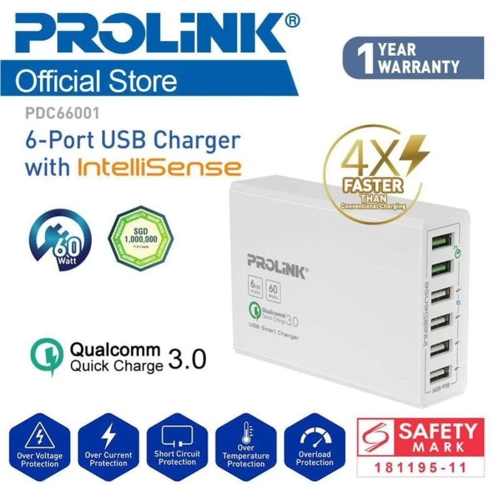 Prolink 6-Port USB Charger with IntelliSense 60W - PDC66001