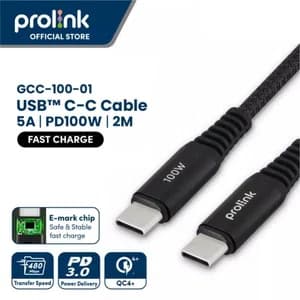 Prolink Fast Charging USB C-C 100W PD Data Transfer Cable Nylon Braided (5APD100W 2M) E-mark chip - GCC-100-01