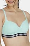 Zivame Sporty Twist Padded Non Wired 3/4th Coverage T-Shirt Bra - Green