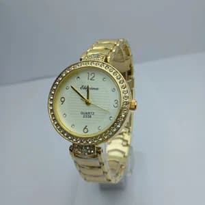 Fashionable  Round Dial Stainless Steel Golden Colour White Dial  Waterproof Watch For Women