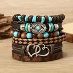 6 Pcs Men\'s Vintage Multilayer Leather Adjustable  Bracelet Set